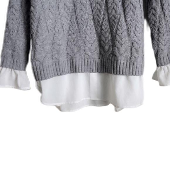 ELLE Layered Cable Knit Gray Sweater - Picture 3 of 6